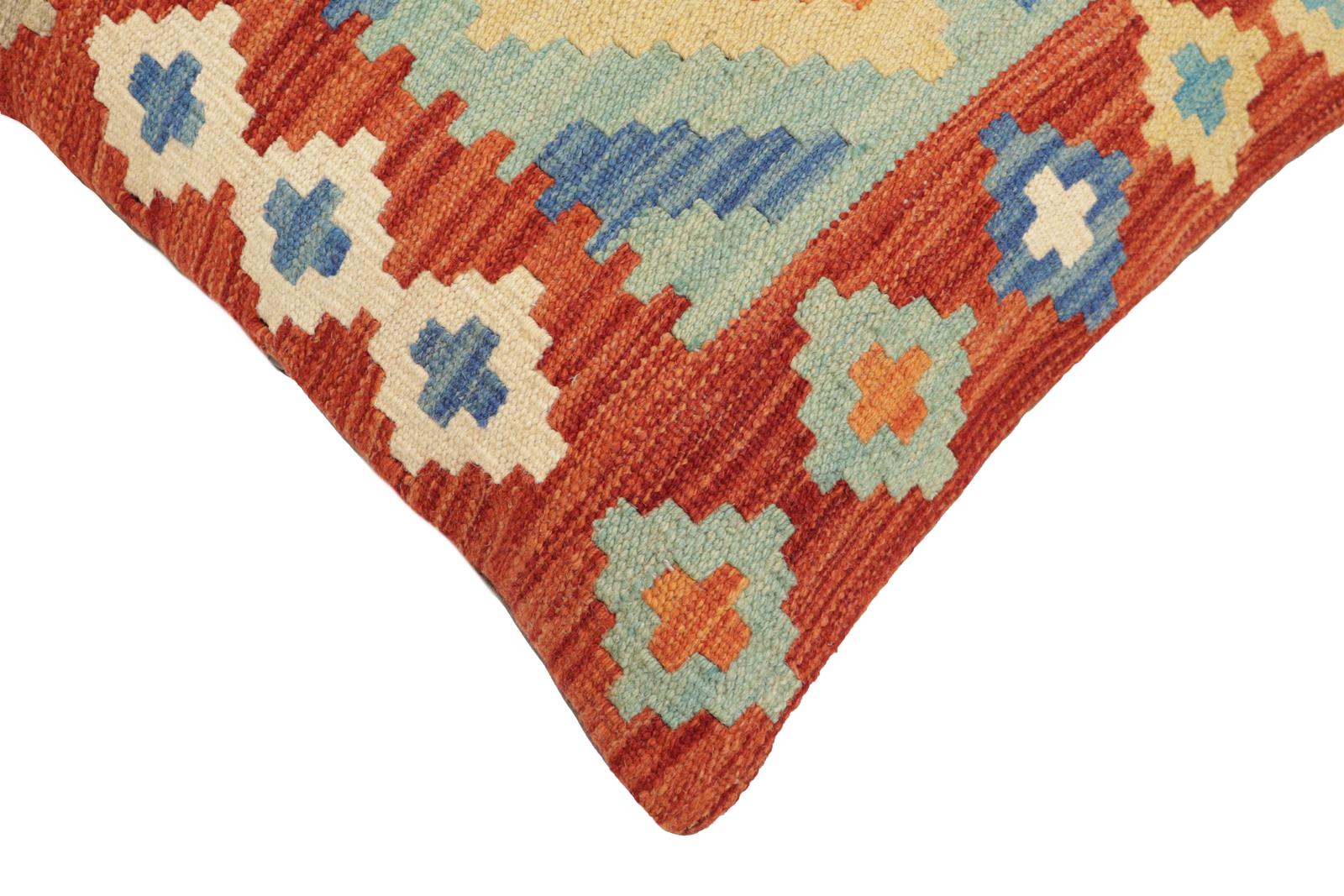 handmade Traditional Pillow Rust Blue Hand-Woven SQUARE 100% WOOL  Hand woven turkish pillow  PILLOW