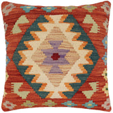 handmade Traditional Pillow Rust Blue Hand-Woven SQUARE 100% WOOL Hand woven turkish pillow PILLOW