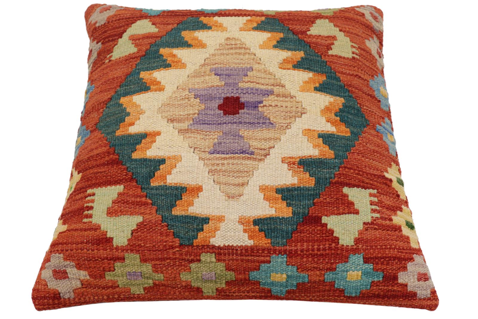 handmade Traditional Pillow Rust Blue Hand-Woven SQUARE 100% WOOL  Hand woven turkish pillow  PILLOW