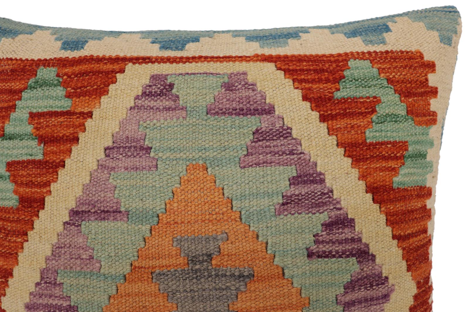 handmade Traditional Pillow Rust Beige Hand-Woven SQUARE 100% WOOL  Hand woven turkish pillow  PILLOW