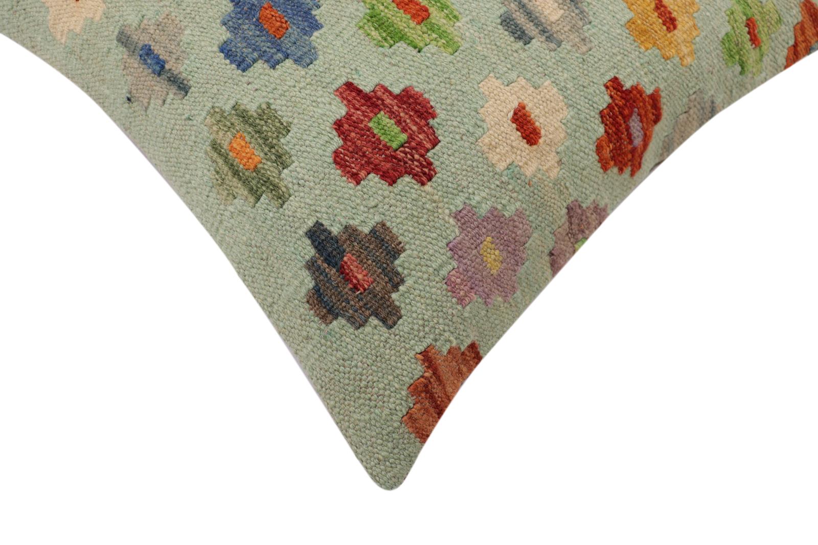 handmade Traditional Pillow Blue Rust Hand-Woven SQUARE 100% WOOL  Hand woven turkish pillow  PILLOW