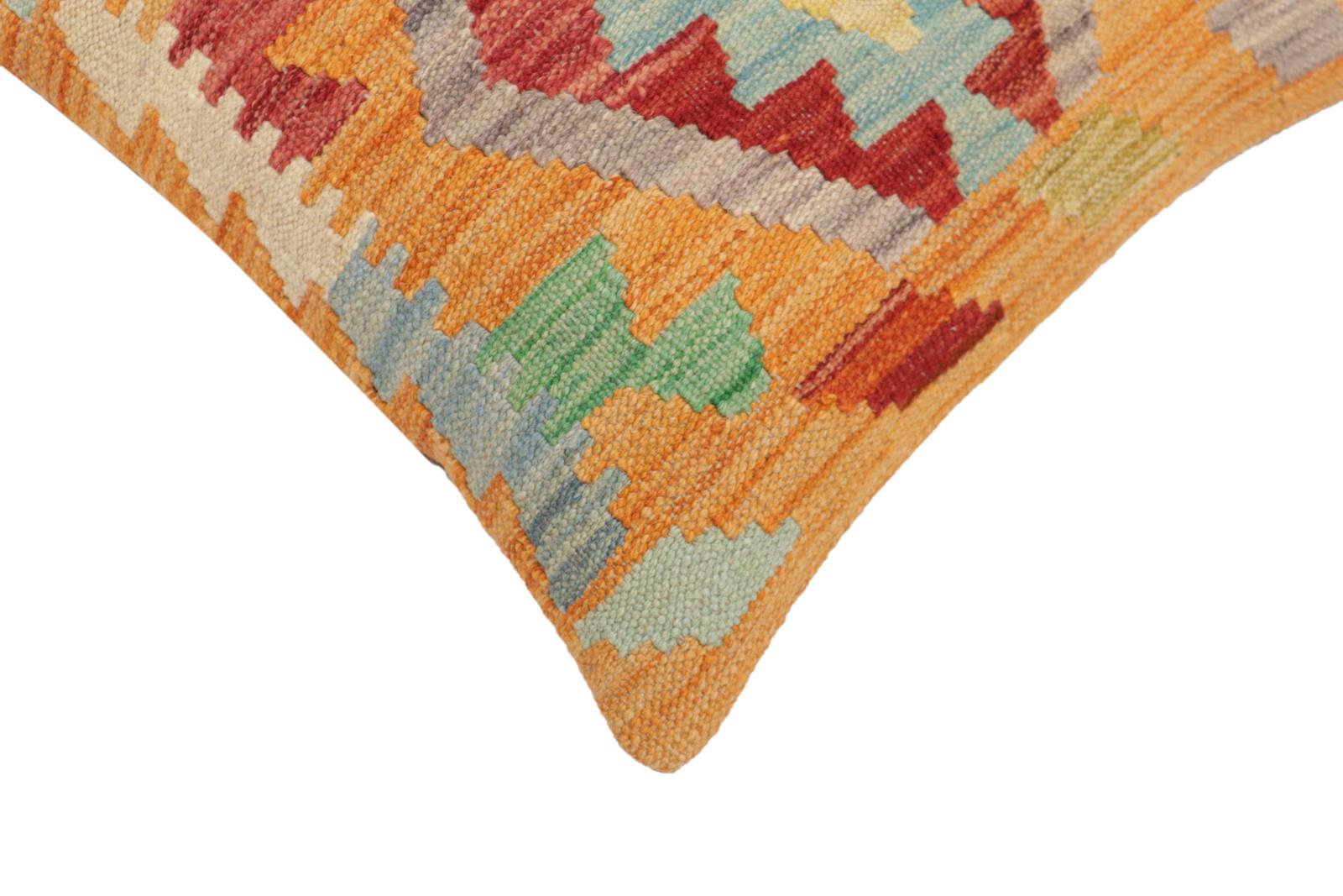 handmade Traditional Pillow Orange Red Hand-Woven SQUARE 100% WOOL  Hand woven turkish pillow  2 x 2