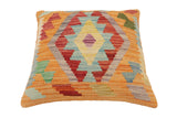 handmade Traditional Pillow Orange Red Hand-Woven SQUARE 100% WOOL  Hand woven turkish pillow  2 x 2