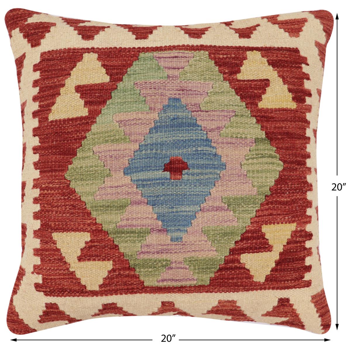 handmade Traditional Pillow Red Beige Hand-Woven SQUARE 100% WOOL  Hand woven turkish pillow  PILLOW