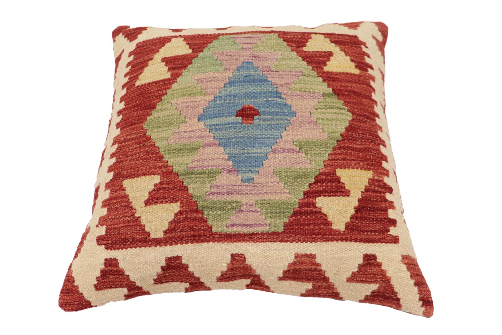 handmade Traditional Pillow Red Beige Hand-Woven SQUARE 100% WOOL  Hand woven turkish pillow  PILLOW