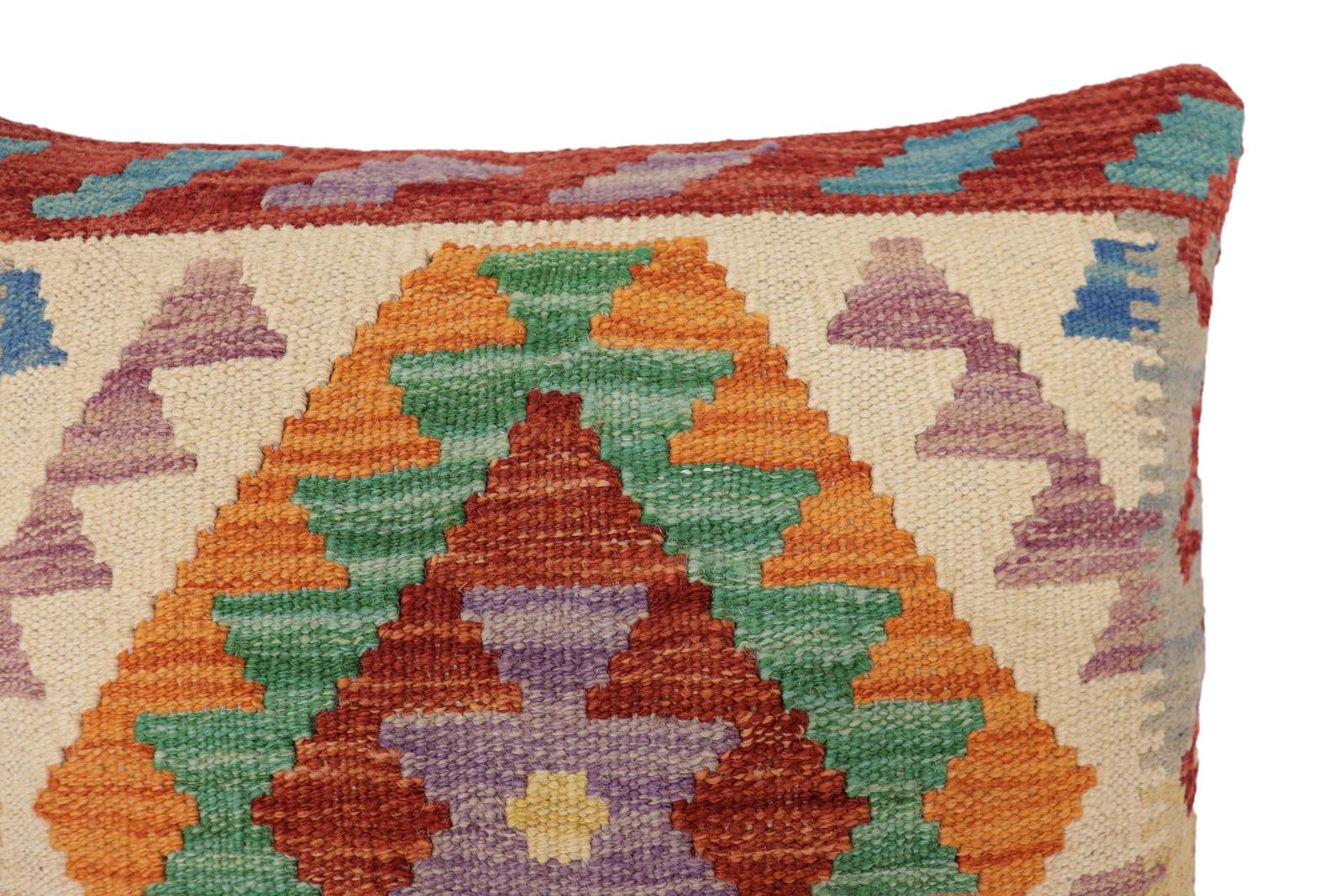 handmade Traditional Pillow Red Beige Hand-Woven SQUARE 100% WOOL  Hand woven turkish pillow  PILLOW