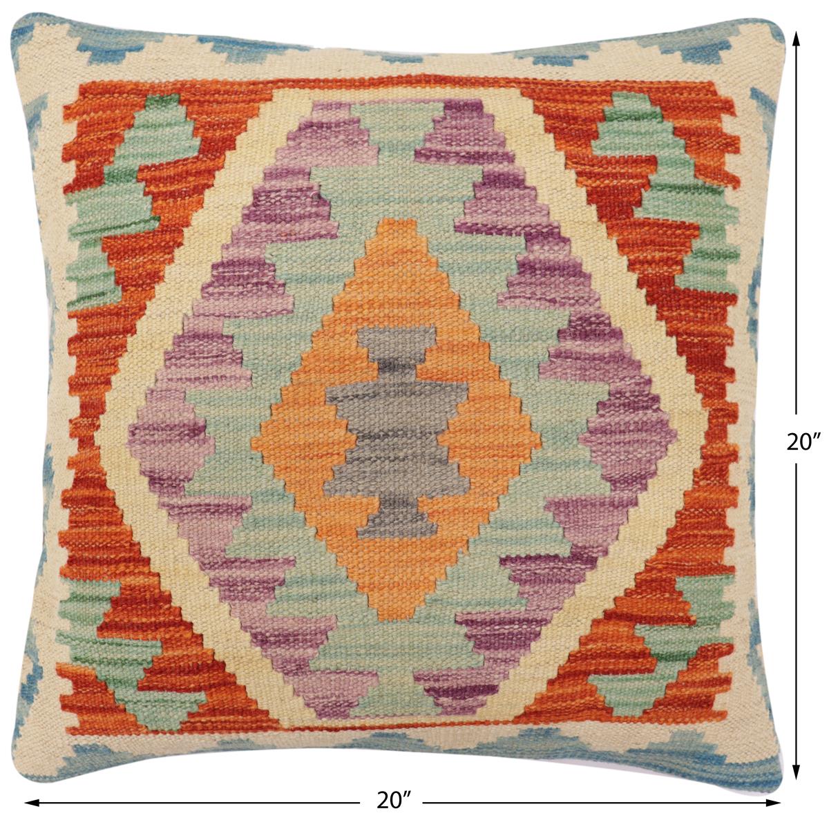 handmade Traditional Pillow Rust Blue Hand-Woven SQUARE 100% WOOL  Hand woven turkish pillow  PILLOW