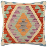 handmade Traditional Pillow Rust Blue Hand-Woven SQUARE 100% WOOL Hand woven turkish pillow PILLOW