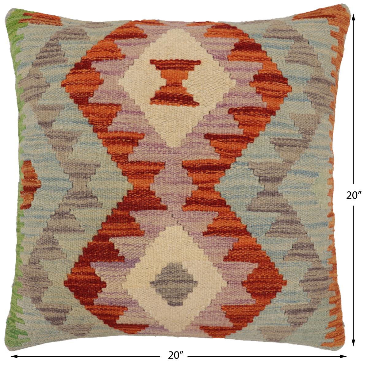 handmade Traditional Pillow Rust Blue Hand-Woven SQUARE 100% WOOL  Hand woven turkish pillow  PILLOW