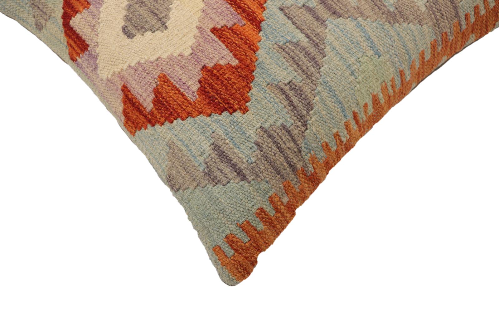 handmade Traditional Pillow Rust Blue Hand-Woven SQUARE 100% WOOL  Hand woven turkish pillow  PILLOW