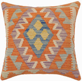 handmade Traditional Pillow Orange Blue Hand-Woven SQUARE 100% WOOL Hand woven turkish pillow PILLOW