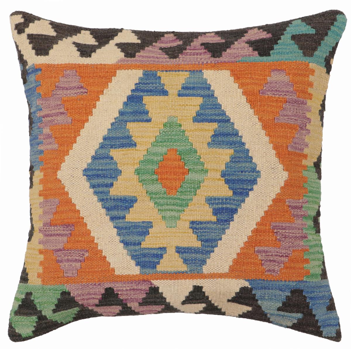 handmade Traditional Pillow Blue Beige Hand-Woven SQUARE 100% WOOL  Hand woven turkish pillow  PILLOW