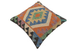 handmade Traditional Pillow Blue Beige Hand-Woven SQUARE 100% WOOL  Hand woven turkish pillow  PILLOW