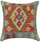 handmade Traditional Pillow Blue Red Hand-Woven SQUARE 100% WOOL  Hand woven turkish pillow  PILLOW