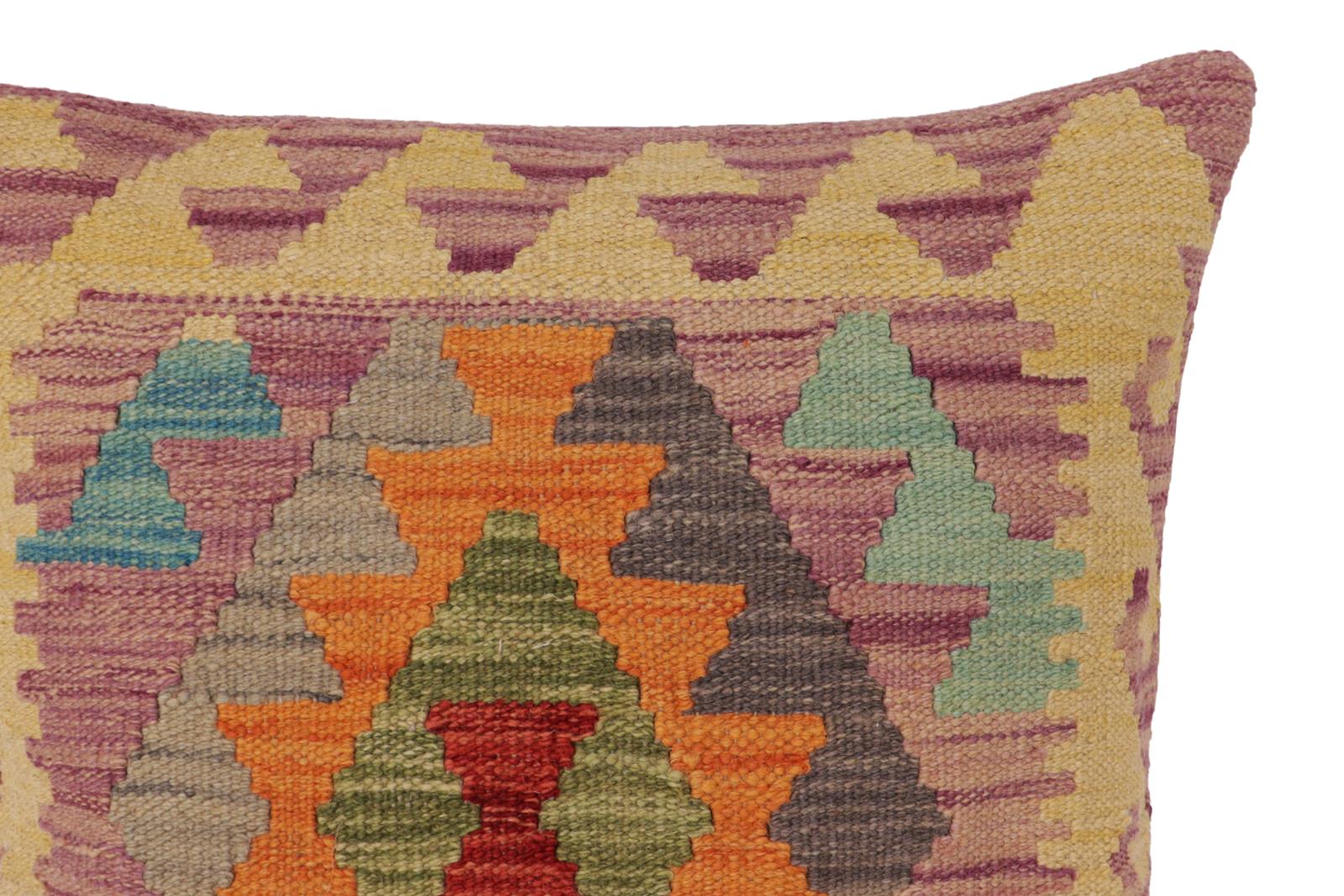 handmade Traditional Pillow Purple Blue Hand-Woven SQUARE 100% WOOL  Hand woven turkish pillow  PILLOW