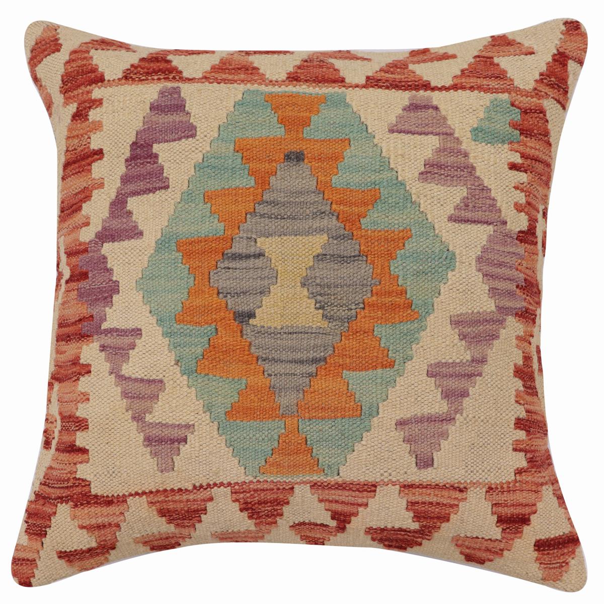 handmade Traditional Pillow Red Blue Hand-Woven SQUARE 100% WOOL  Hand woven turkish pillow  2 x 2