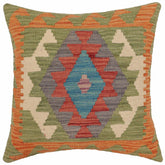 handmade Traditional Pillow Orange Blue Hand-Woven SQUARE 100% WOOL Hand woven turkish pillow PILLOW