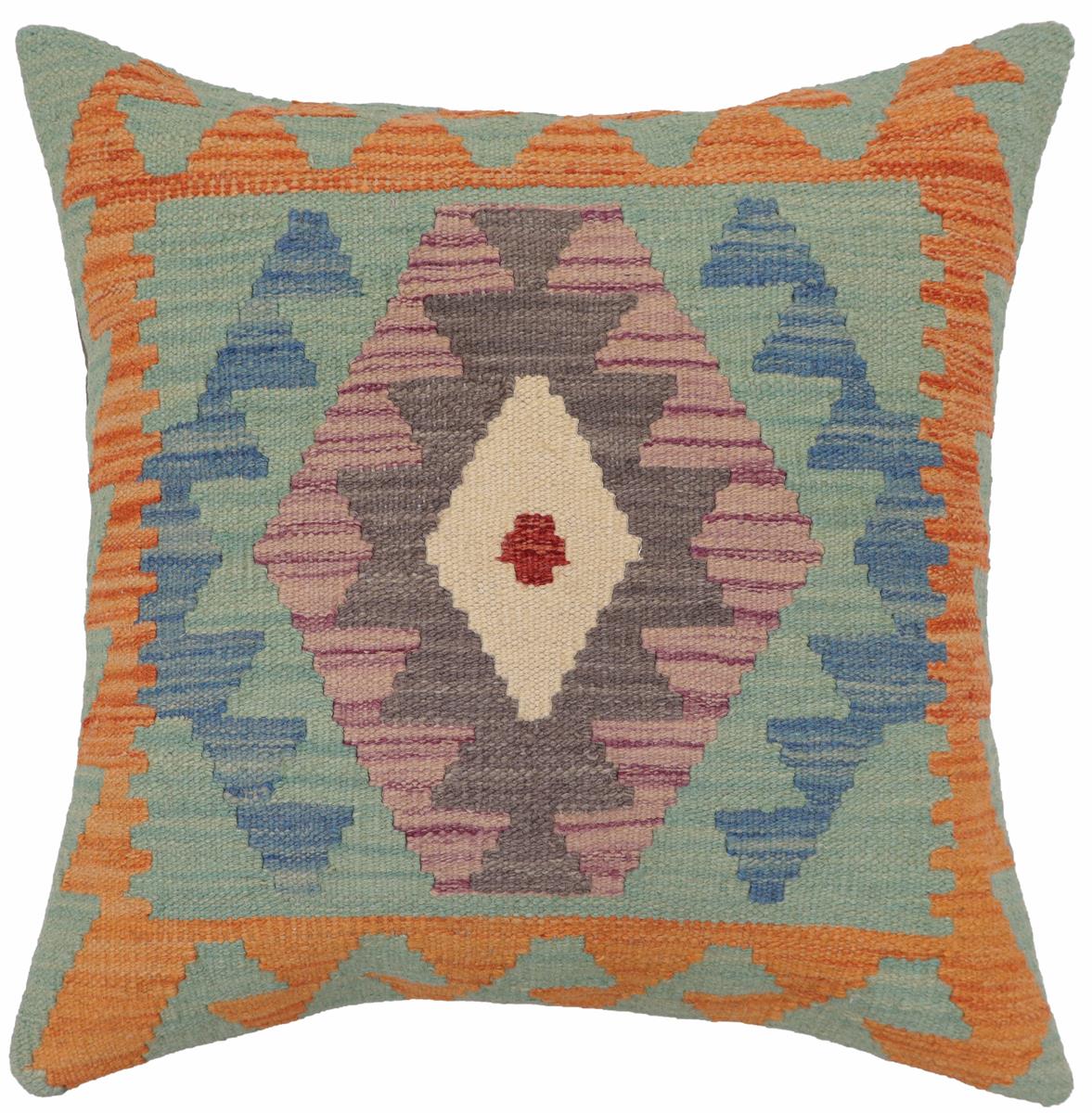 handmade Traditional Pillow Blue Gray Hand-Woven SQUARE 100% WOOL  Hand woven turkish pillow  PILLOW