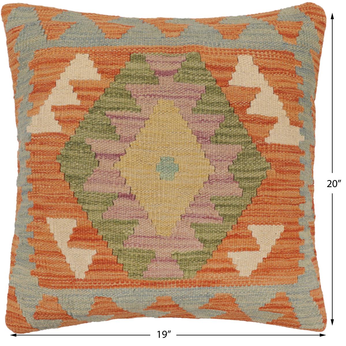 handmade Traditional Pillow Orange Blue Hand-Woven SQUARE 100% WOOL  Hand woven turkish pillow  PILLOW