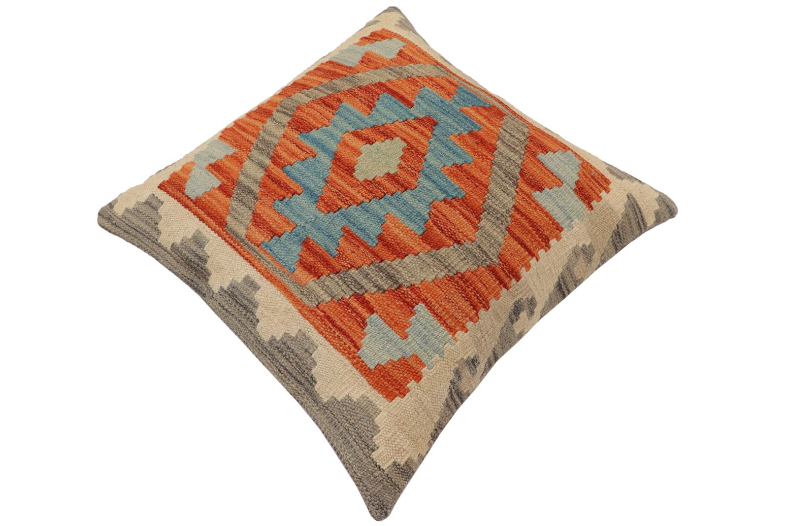 handmade Traditional Pillow Rust Blue Hand-Woven SQUARE 100% WOOL  Hand woven turkish pillow  PILLOW