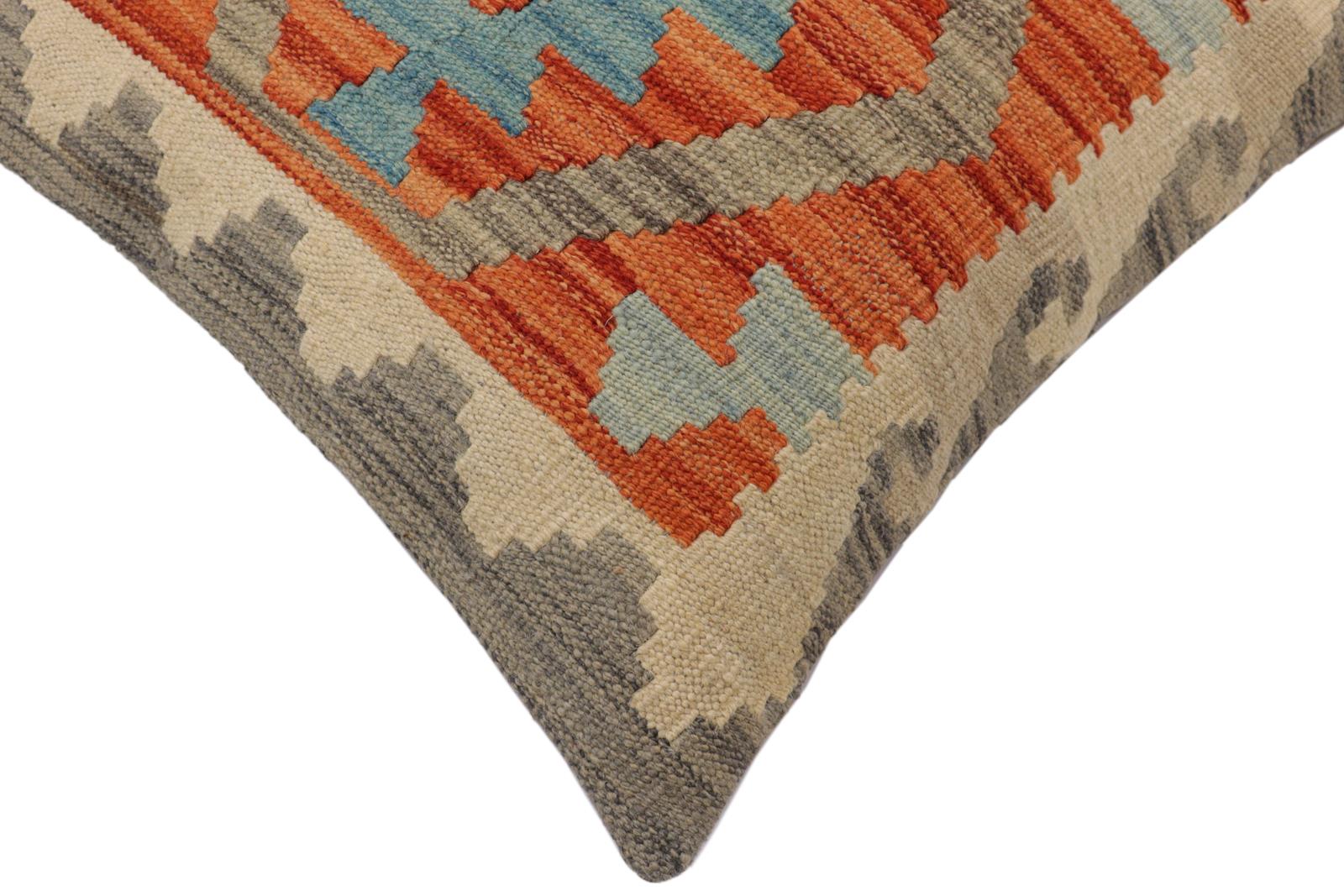 handmade Traditional Pillow Rust Blue Hand-Woven SQUARE 100% WOOL  Hand woven turkish pillow  PILLOW