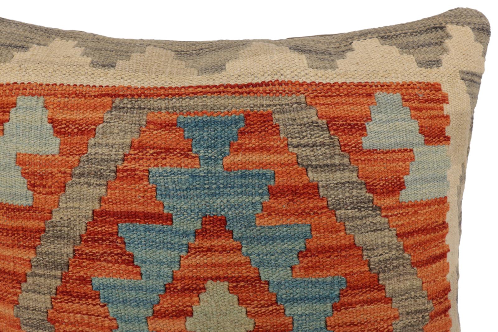 handmade Traditional Pillow Rust Blue Hand-Woven SQUARE 100% WOOL  Hand woven turkish pillow  PILLOW