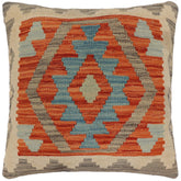 handmade Traditional Pillow Rust Blue Hand-Woven SQUARE 100% WOOL Hand woven turkish pillow PILLOW