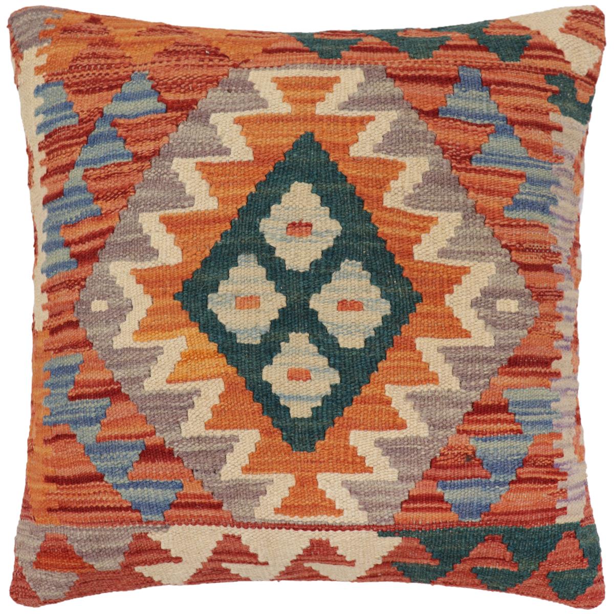 handmade Traditional Pillow Rust Blue Hand-Woven SQUARE 100% WOOL  Hand woven turkish pillow  PILLOW
