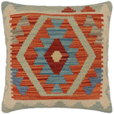handmade Traditional Pillow Rust Blue Hand-Woven SQUARE 100% WOOL Hand woven turkish pillow PILLOW