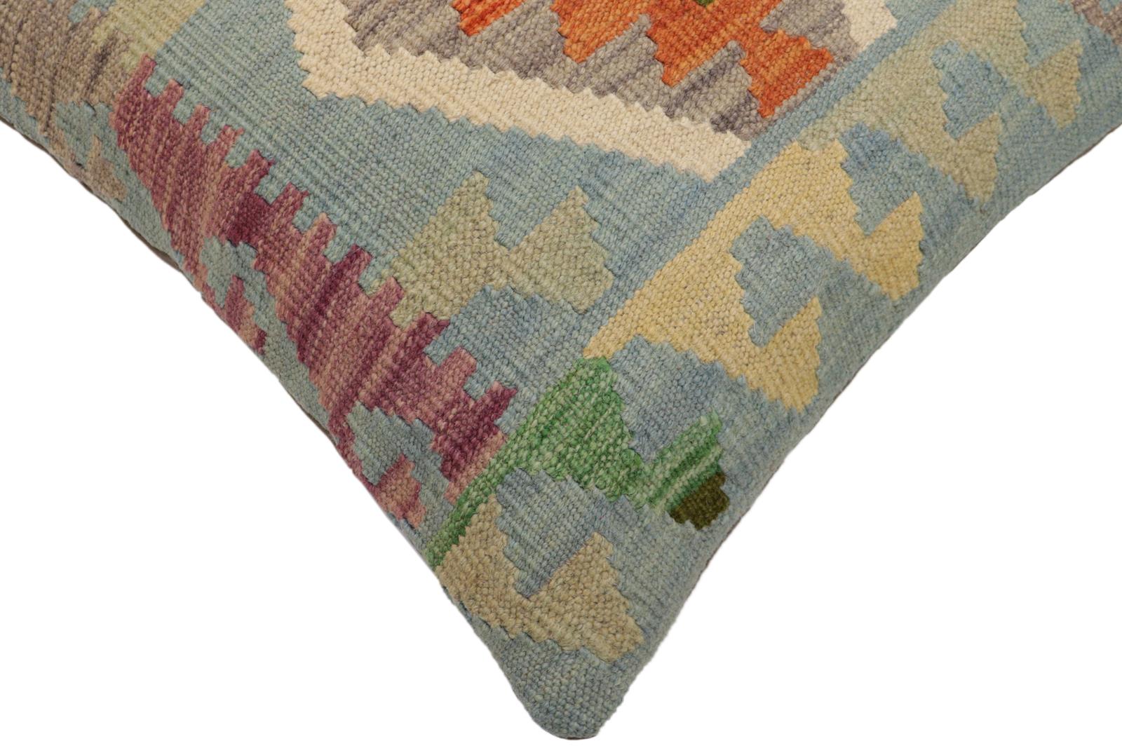 handmade Traditional Pillow Blue Rust Hand-Woven SQUARE 100% WOOL  Hand woven turkish pillow  PILLOW