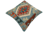 handmade Traditional Pillow Blue Rust Hand-Woven SQUARE 100% WOOL  Hand woven turkish pillow  PILLOW