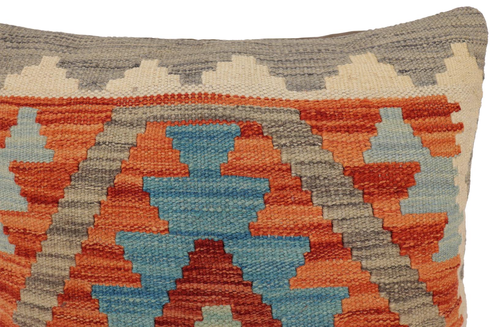 handmade Traditional Pillow Rust Blue Hand-Woven SQUARE 100% WOOL  Hand woven turkish pillow  PILLOW