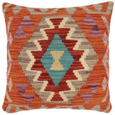 handmade Traditional Pillow Rust Blue Hand-Woven SQUARE 100% WOOL Hand woven turkish pillow2' x 2'
