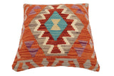 handmade Traditional Pillow Rust Blue Hand-Woven SQUARE 100% WOOL Hand woven turkish pillow2' x 2'
