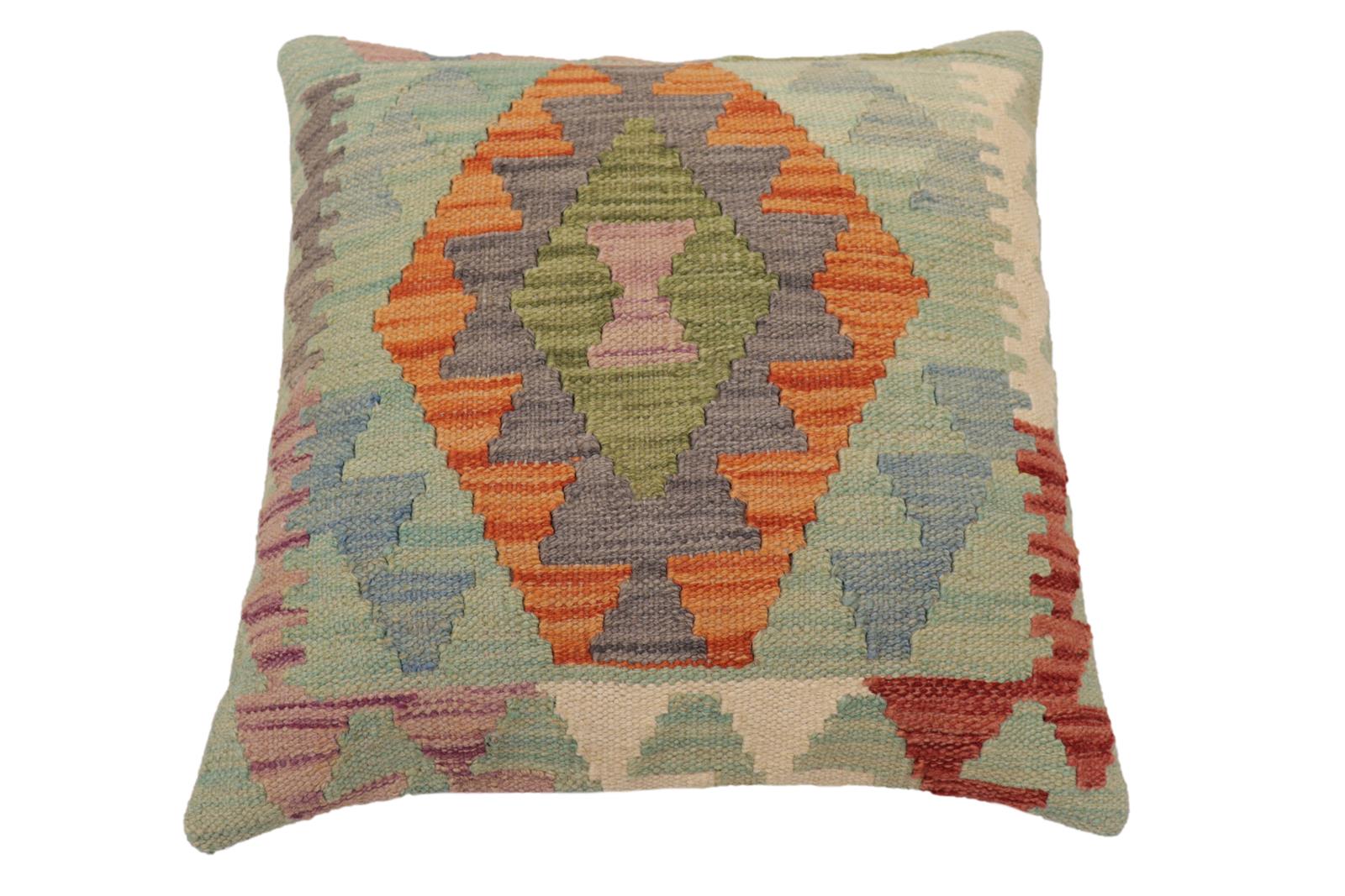 handmade Traditional Pillow Blue Gray Hand-Woven SQUARE 100% WOOL Hand woven turkish pillow2' x 2'