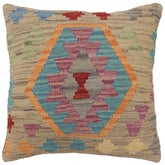 handmade Traditional Pillow Gray Blue Hand-Woven SQUARE 100% WOOL Hand woven turkish pillow2' x 2'