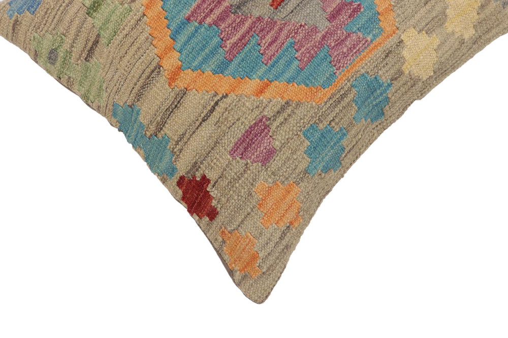 handmade Traditional Pillow Gray Blue Hand-Woven SQUARE 100% WOOL Hand woven turkish pillow2' x 2'