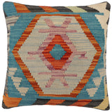 handmade Traditional Pillow Rust Blue Hand-Woven SQUARE 100% WOOL Hand woven turkish pillow2' x 2'