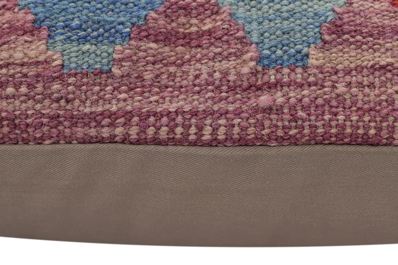 handmade Traditional Pillow Blue Red Hand-Woven SQUARE 100% WOOL Hand woven turkish pillow2' x 2'