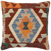 handmade Traditional Pillow Rust Blue Hand-Woven SQUARE 100% WOOL Hand woven turkish pillow2' x 2'
