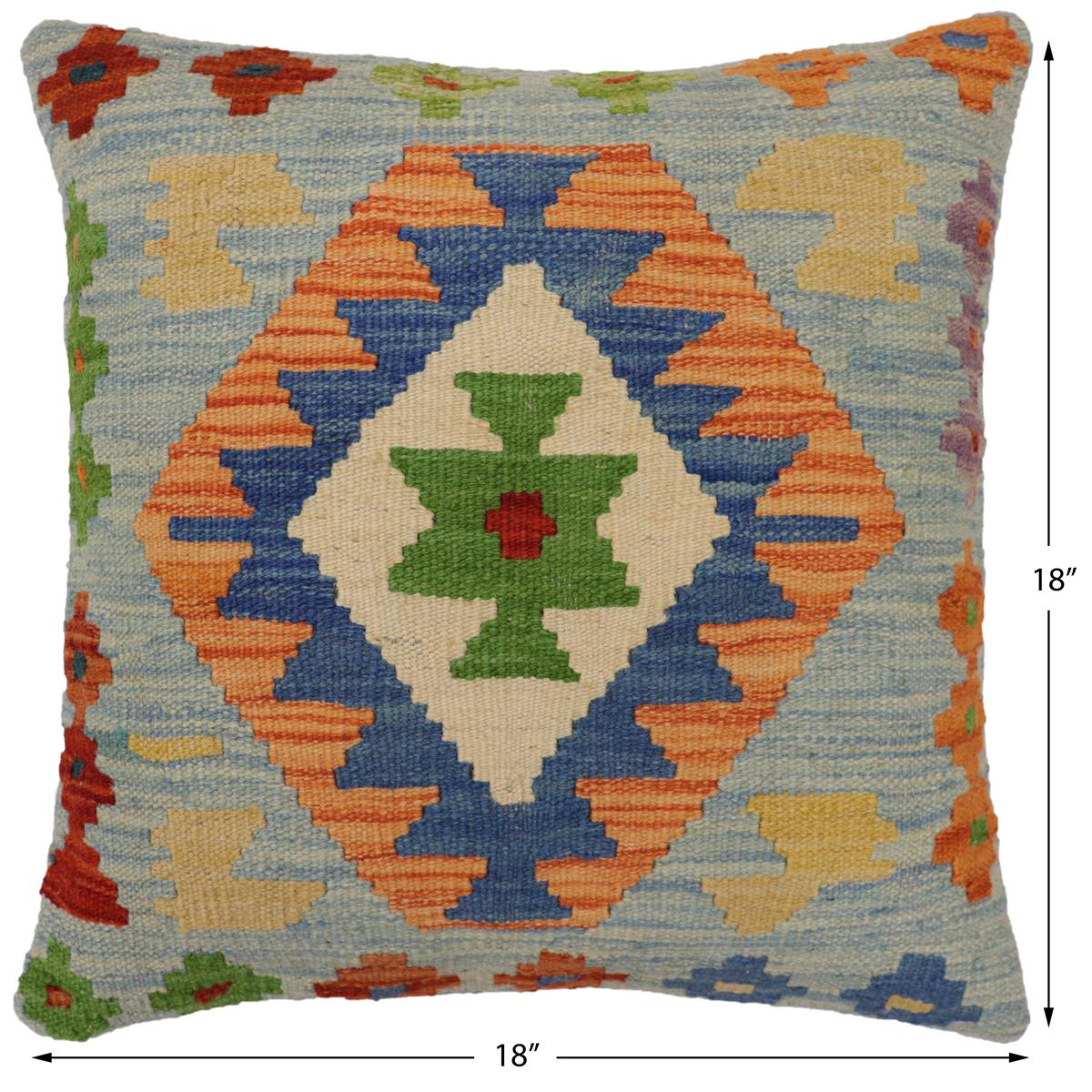 handmade Traditional Pillow Blue Rust Hand-Woven SQUARE 100% WOOL Hand woven turkish pillow2' x 2'