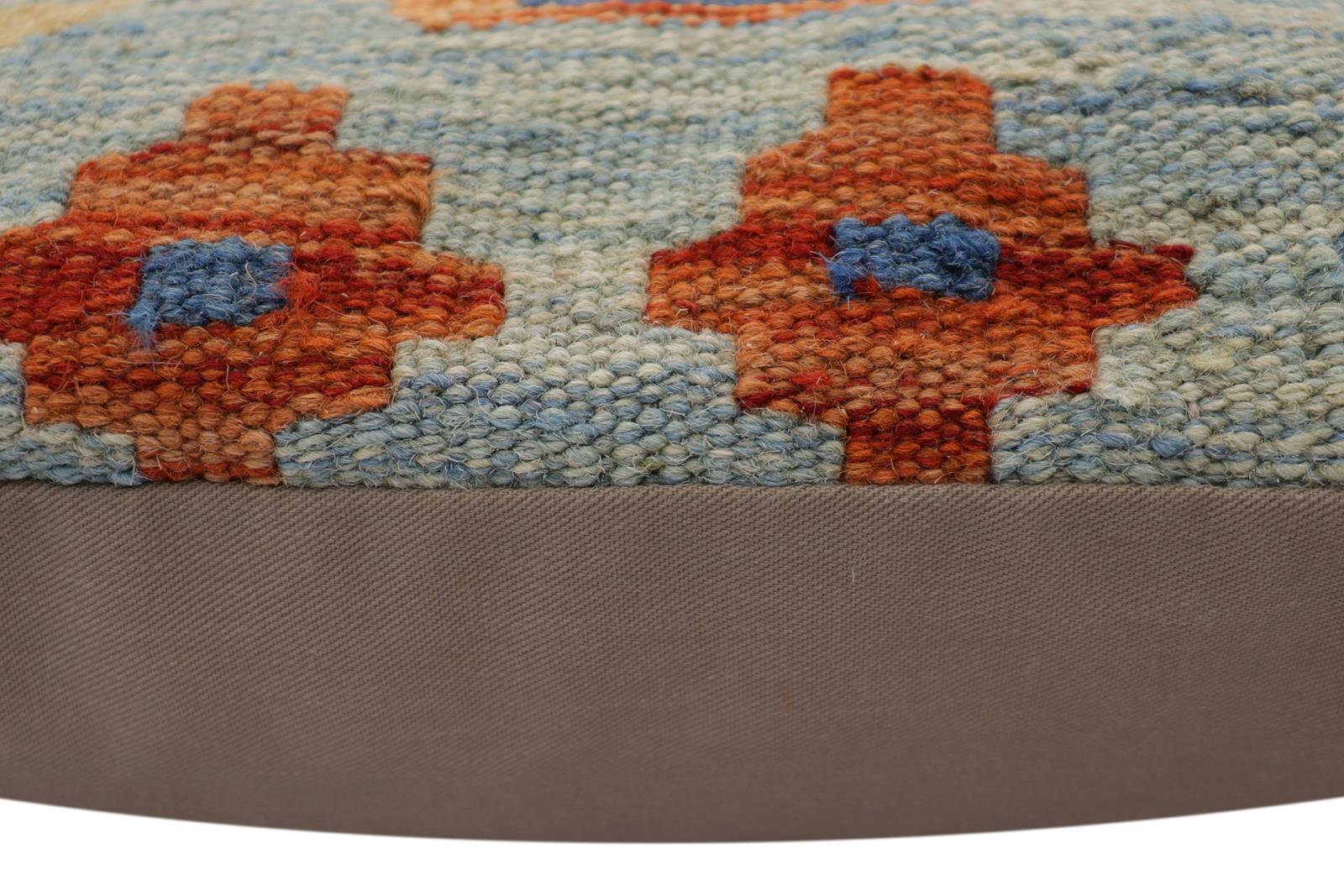 handmade Traditional Pillow Blue Rust Hand-Woven SQUARE 100% WOOL Hand woven turkish pillow2' x 2'