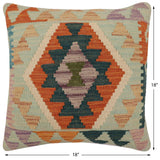 handmade Traditional Pillow Blue Rust Hand-Woven SQUARE 100% WOOL Hand woven turkish pillow2' x 2'