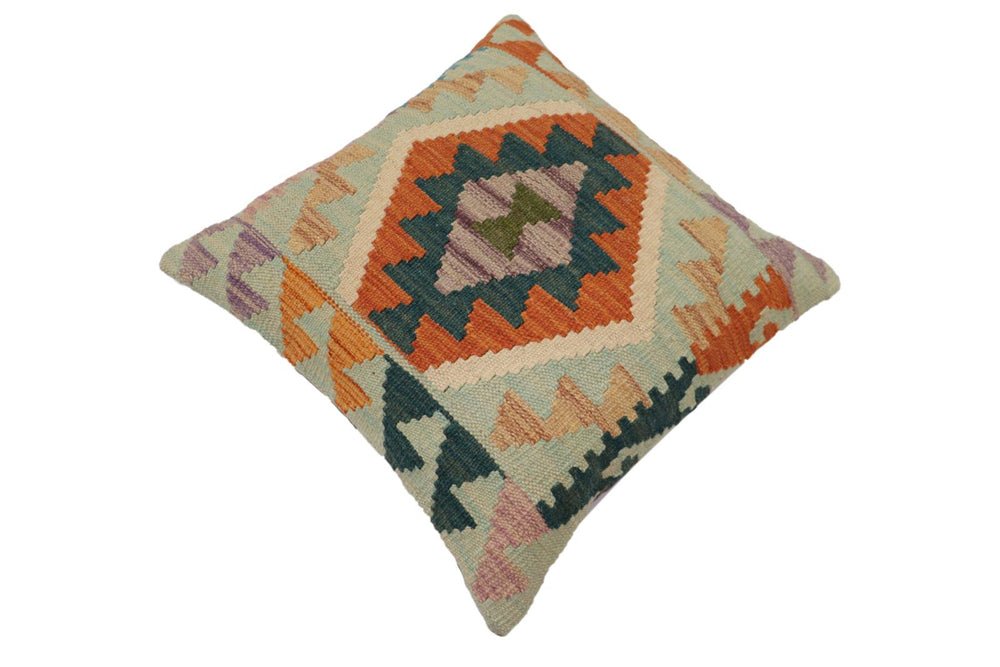 handmade Traditional Pillow Blue Rust Hand-Woven SQUARE 100% WOOL Hand woven turkish pillow2' x 2'