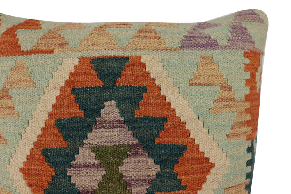 handmade Traditional Pillow Blue Rust Hand-Woven SQUARE 100% WOOL Hand woven turkish pillow2' x 2'