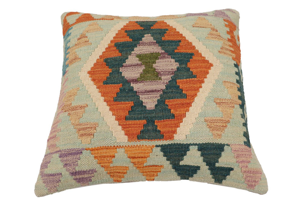 handmade Traditional Pillow Blue Rust Hand-Woven SQUARE 100% WOOL Hand woven turkish pillow2' x 2'