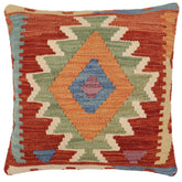 handmade Traditional Pillow Rust Blue Hand-Woven SQUARE 100% WOOL Hand woven turkish pillow2' x 2'