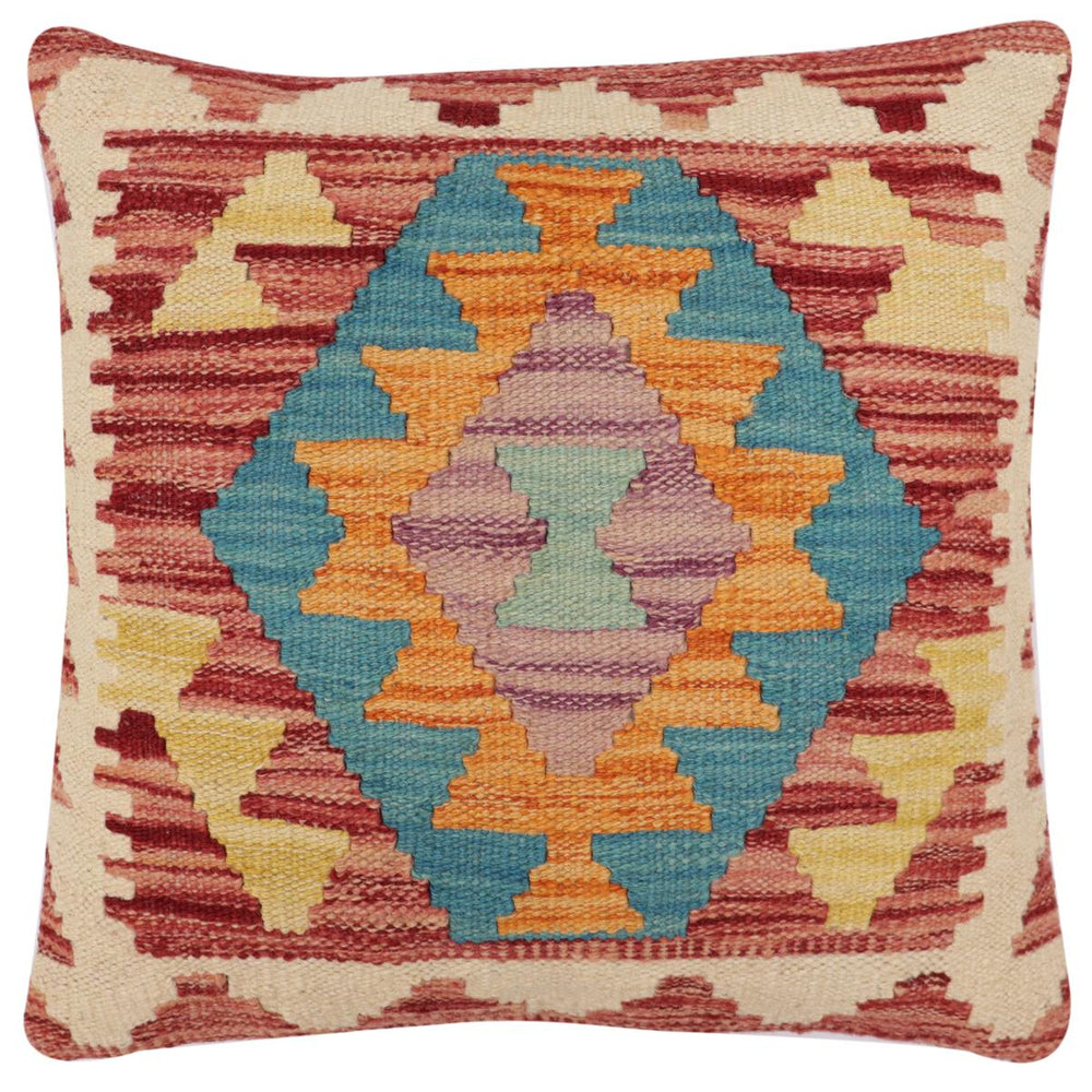 handmade Traditional Pillow Red Blue Hand-Woven SQUARE 100% WOOL Hand woven turkish pillow2' x 2'