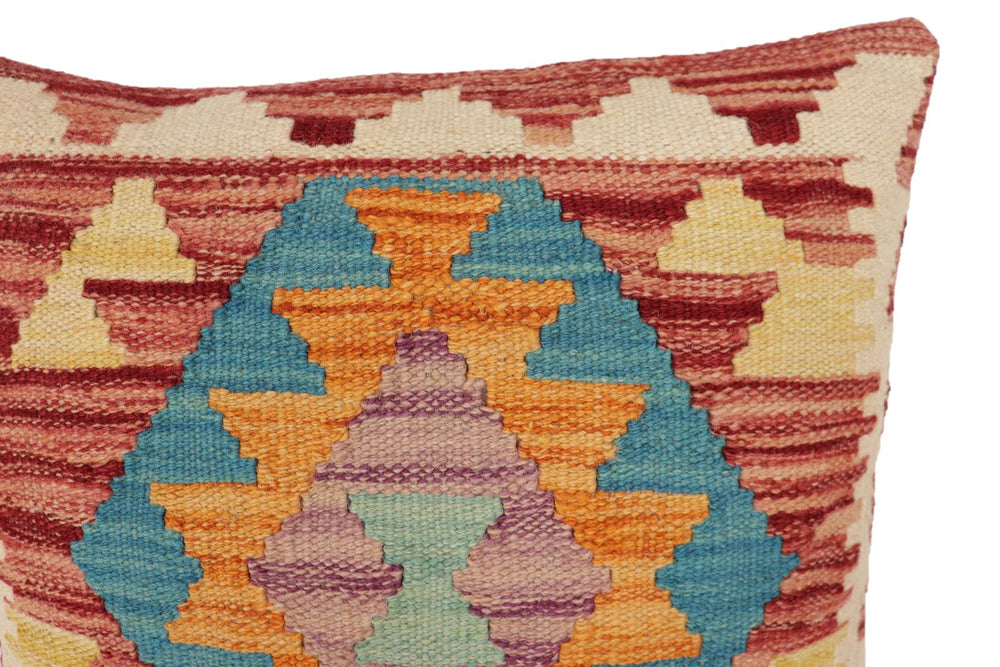 handmade Traditional Pillow Red Blue Hand-Woven SQUARE 100% WOOL Hand woven turkish pillow2' x 2'