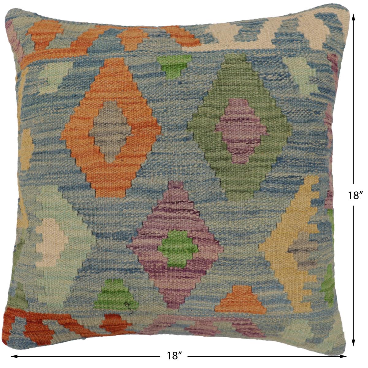 handmade Traditional Pillow Blue Rust Hand-Woven SQUARE 100% WOOL Hand woven turkish pillow2' x 2'